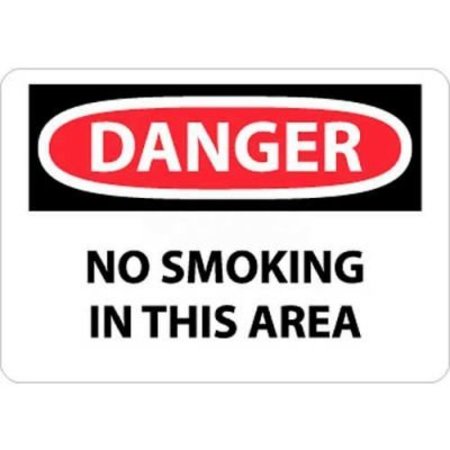 NATIONAL MARKER CO NMC OSHA Sign, Danger No Smoking In This Area, 10in X 14in, White/Red/Black D80RB
